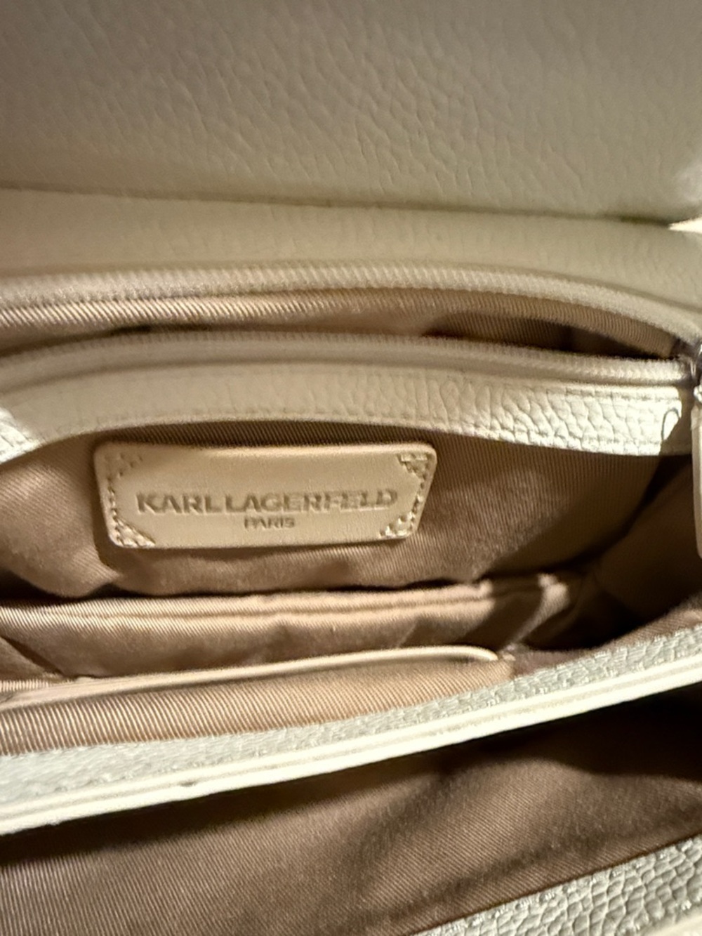 Karl Lagerfeld Quilted Cream Shoulder Bag with Silver Hardware - Picture 5 of 12